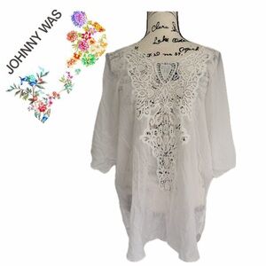 Johnny Was Tunic Blouse Lace Embroidered Ivory Sz XL Cottagecore Prairiecore